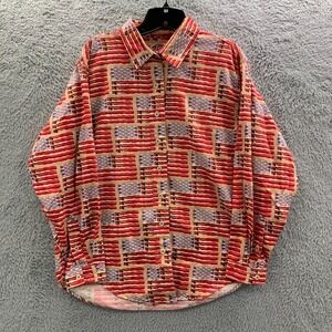 BARN FLY Shirt Womens Medium Button Up Blouse Top Red Beige